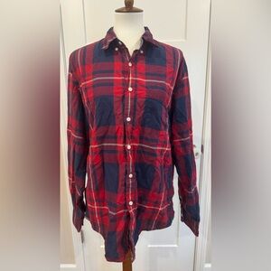 J. Crew Navy and Red Plaid Button Down Shirt